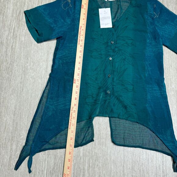 Vintage NDCC Norma Dani Clothing Sheer Button Up Blue Floral Shirt S NEW Boho - Picture 5 of 5